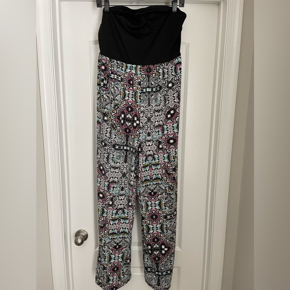 New Xhilaration Black multi strapless wide leg jumpsuit size XL